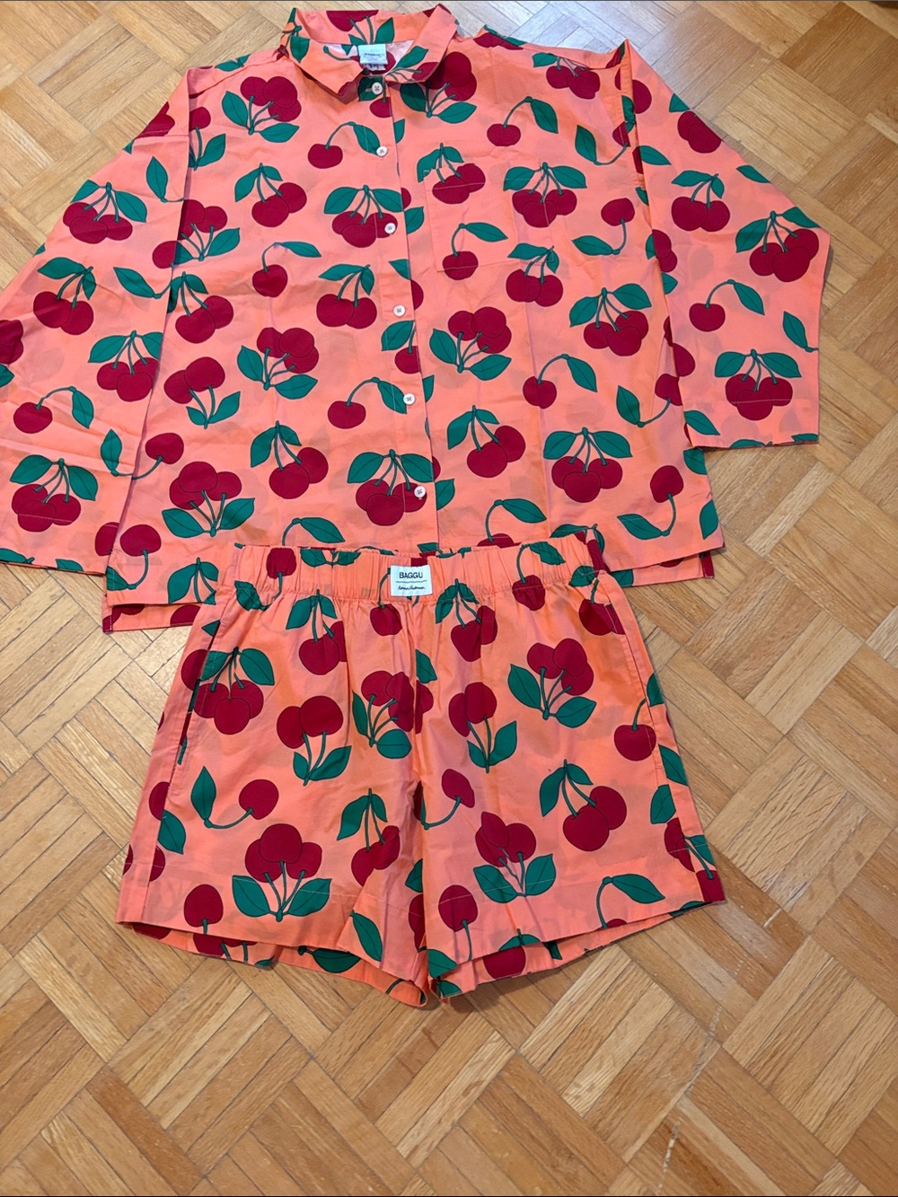 Hanna  Andersson  x Baggu Cherry-Print Orange Pajama Set NWOT